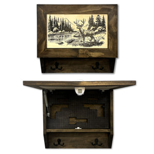 Deer Stream Buck Mountains Gun Concealment Furniture - Handcrafted Hidden Gun Storage Wall Decor - Hidden Safe Furniture with Magnetic Lock for Quick Access & Storage