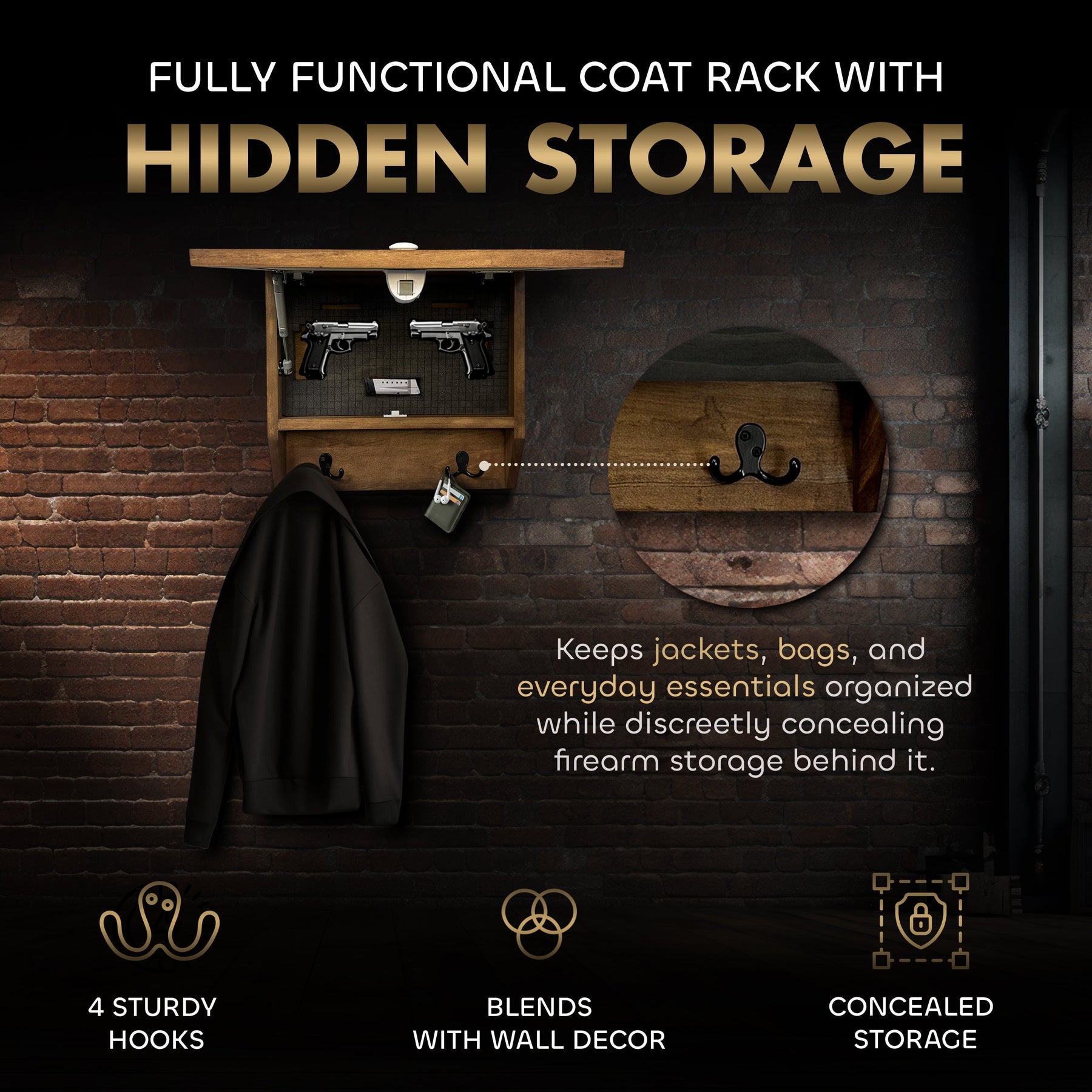 Wild Turkey Gobbler Gun Concealment Furniture - Handcrafted Hidden Gun Storage Wall Decor - Hidden Safe Furniture with Magnetic Lock for Quick Access & Storage