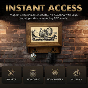 Wild Turkey Gobbler Gun Concealment Furniture - Handcrafted Hidden Gun Storage Wall Decor - Hidden Safe Furniture with Magnetic Lock for Quick Access & Storage