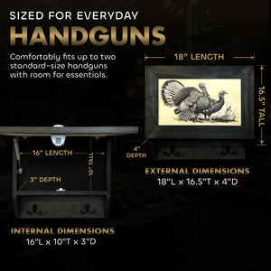 Wild Turkey Pair Gun Concealment Furniture - Handcrafted Hidden Gun Storage Wall Decor - Hidden Safe Furniture with Magnetic Lock for Quick Access & Storage - Made in USA