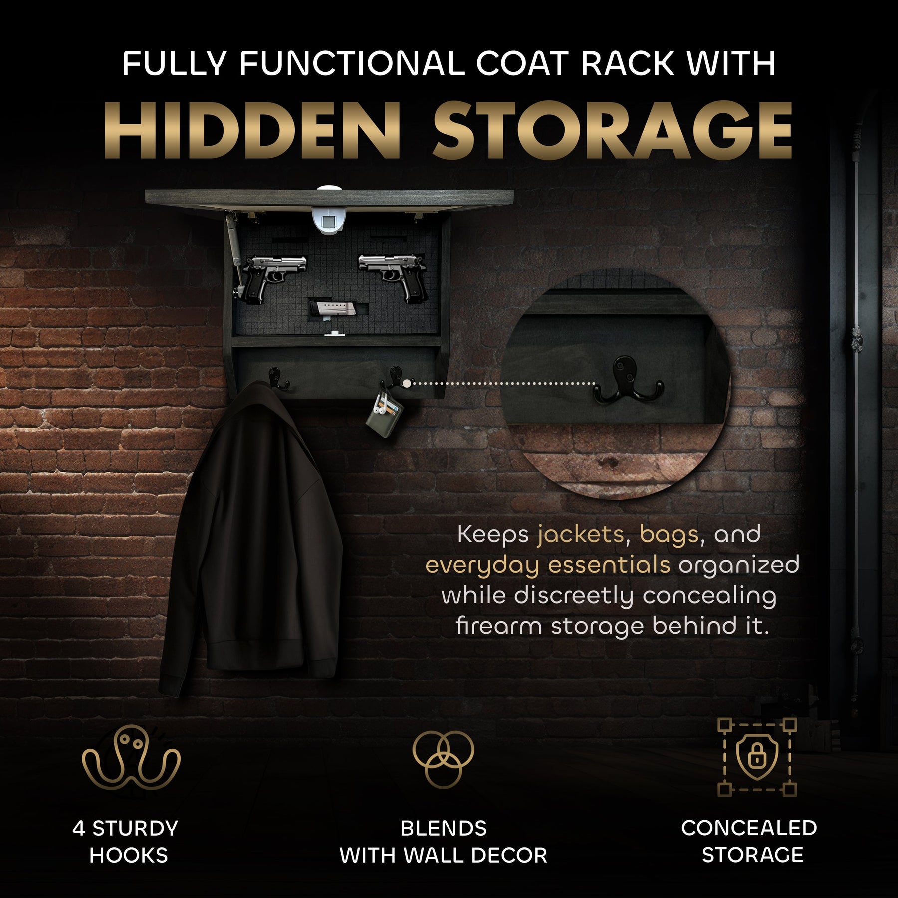 Wild Turkey Pair Gun Concealment Furniture - Handcrafted Hidden Gun Storage Wall Decor - Hidden Safe Furniture with Magnetic Lock for Quick Access & Storage - Made in USA