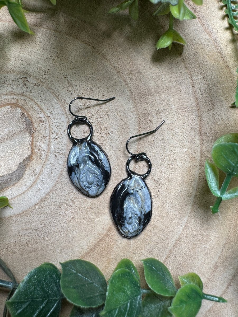 Snowflake Obsidian Yoni Earrings