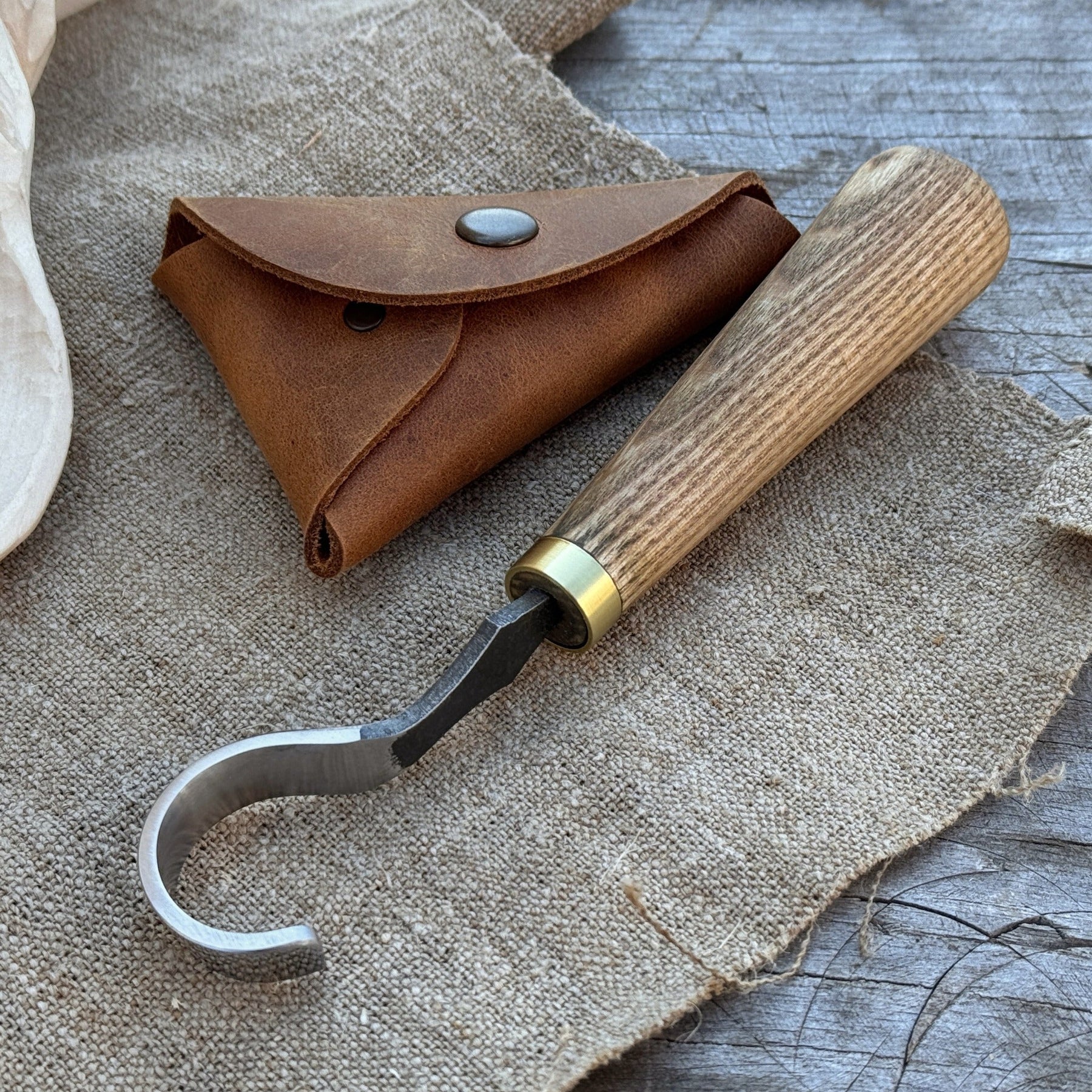 Spoon Carving Hook Knife, ⌀3 cm (1.2 inches) with Leather Case