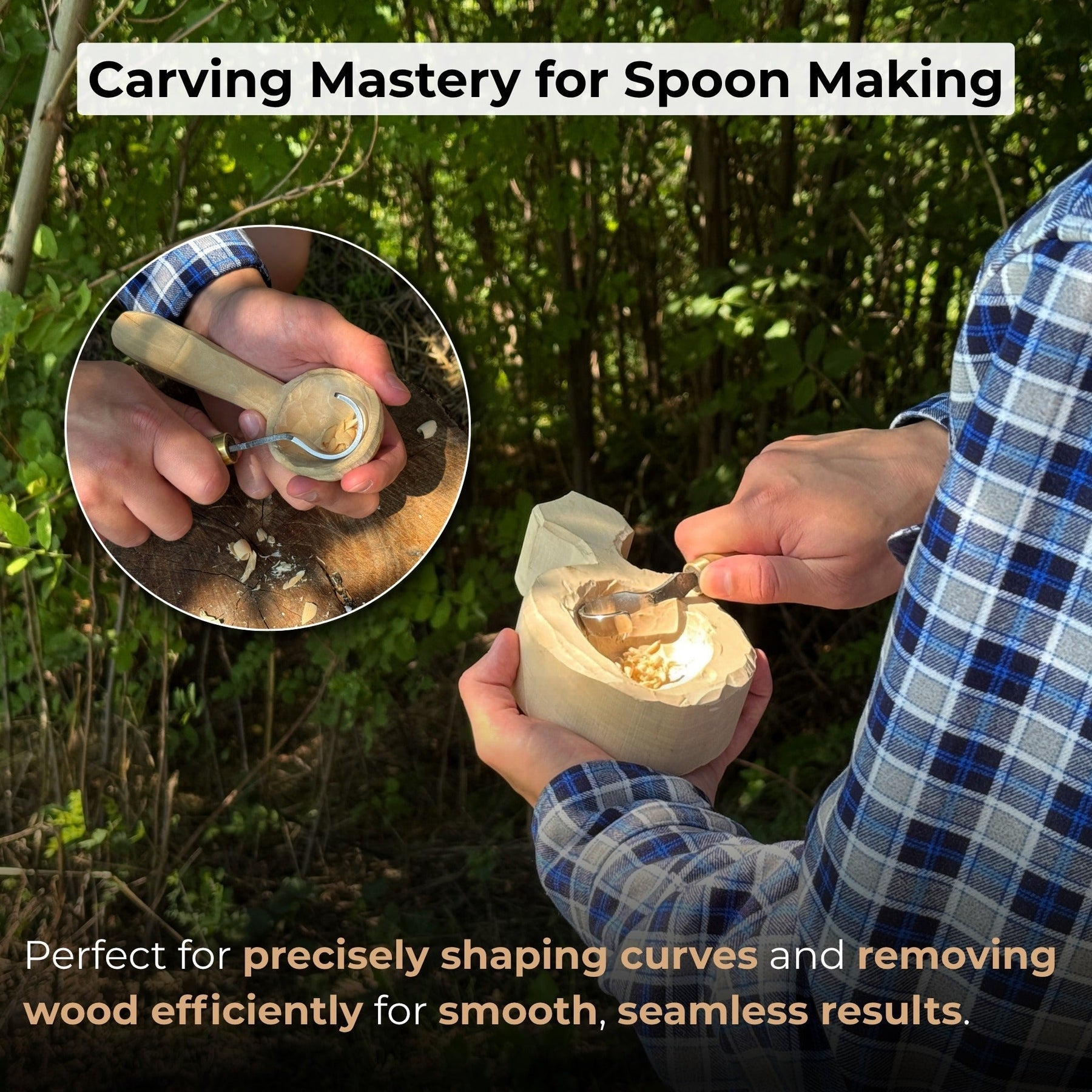 Spoon Carving Hook Knife, ⌀3 cm (1.2 inches) with Leather Case