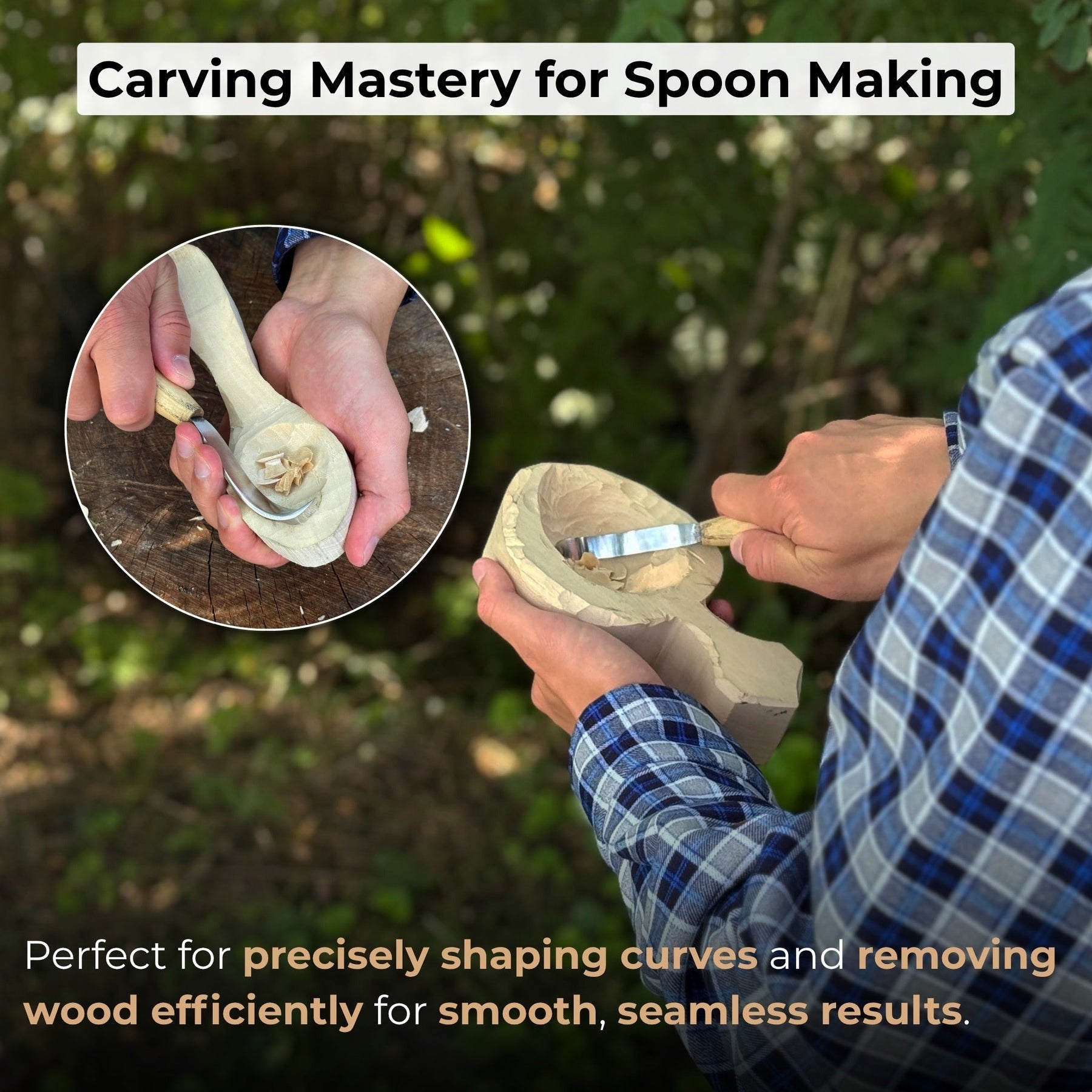 Spoon Carving Hook Knife, ⌀6 cm (2.36 inches) with Leather Case