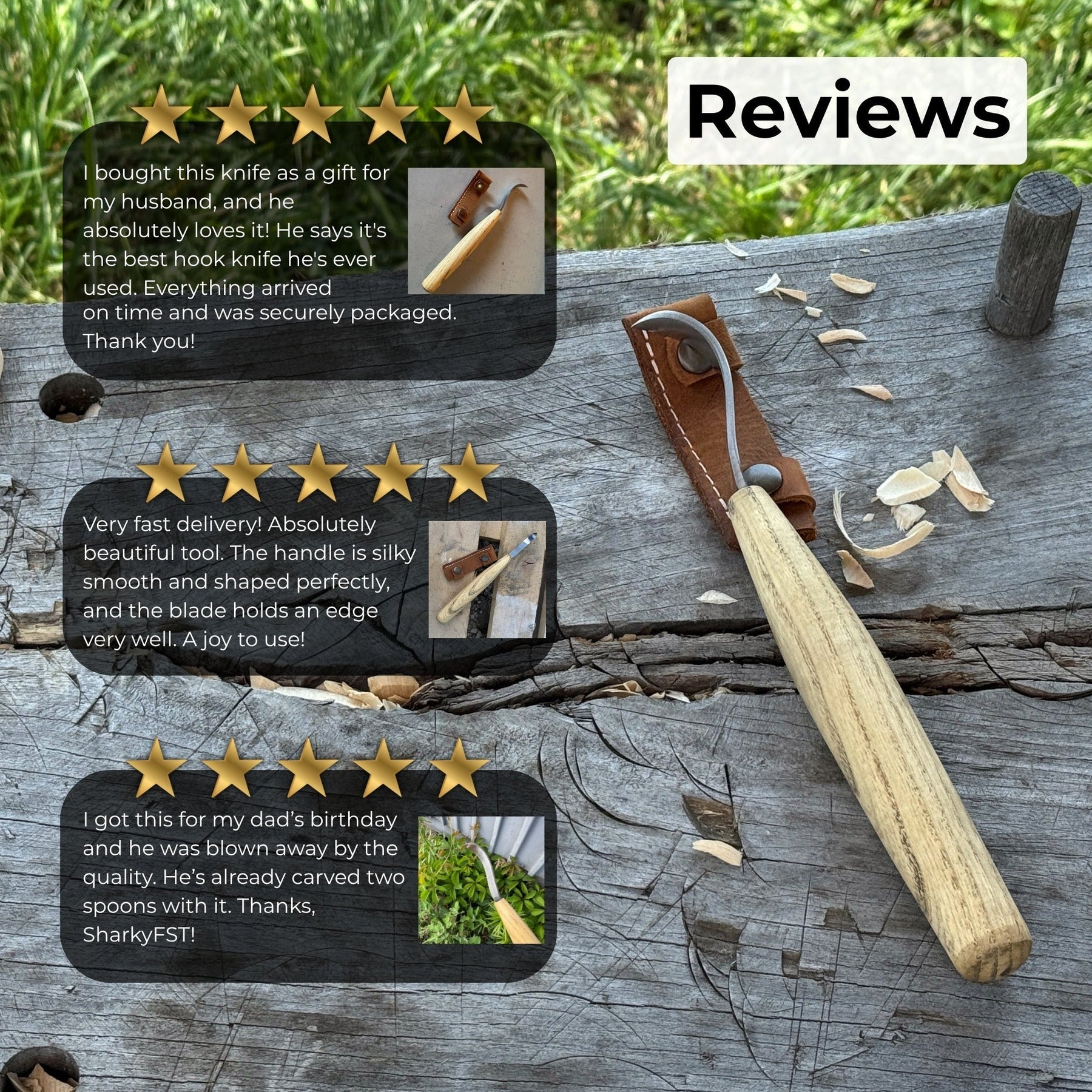 Spoon Carving Hook Knife, ⌀6 cm (2.36 inches) with Leather Case