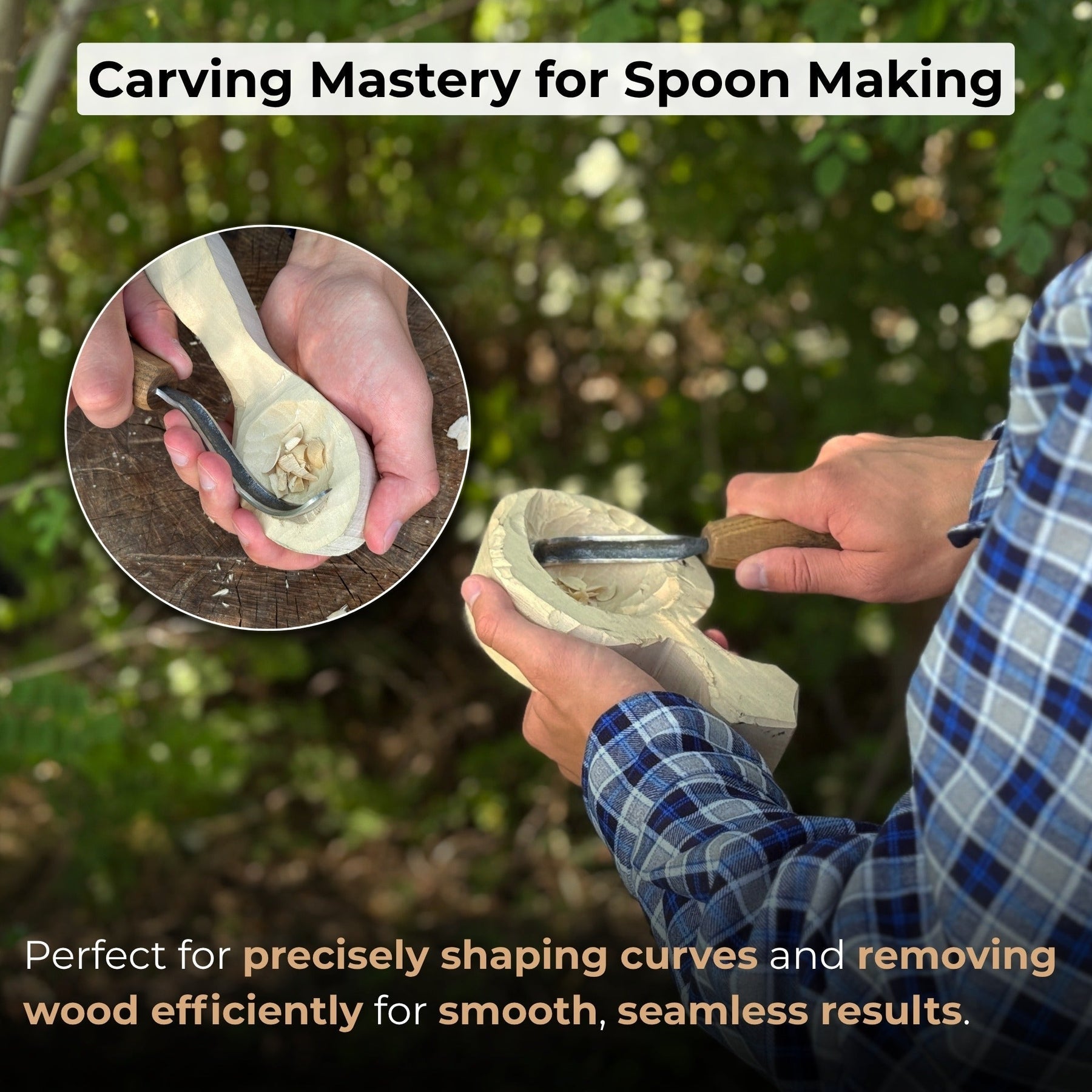 Spoon Carving Hook Knife – Long Curved Blade 7 cm (2.7 inches)