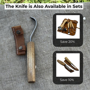 Spoon Carving Hook Knife – Long Curved Blade 7 cm (2.7 inches)