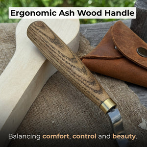 Spoon Carving Hook Knife with Leather Sheath, 3.5 cm (1.38 inches)