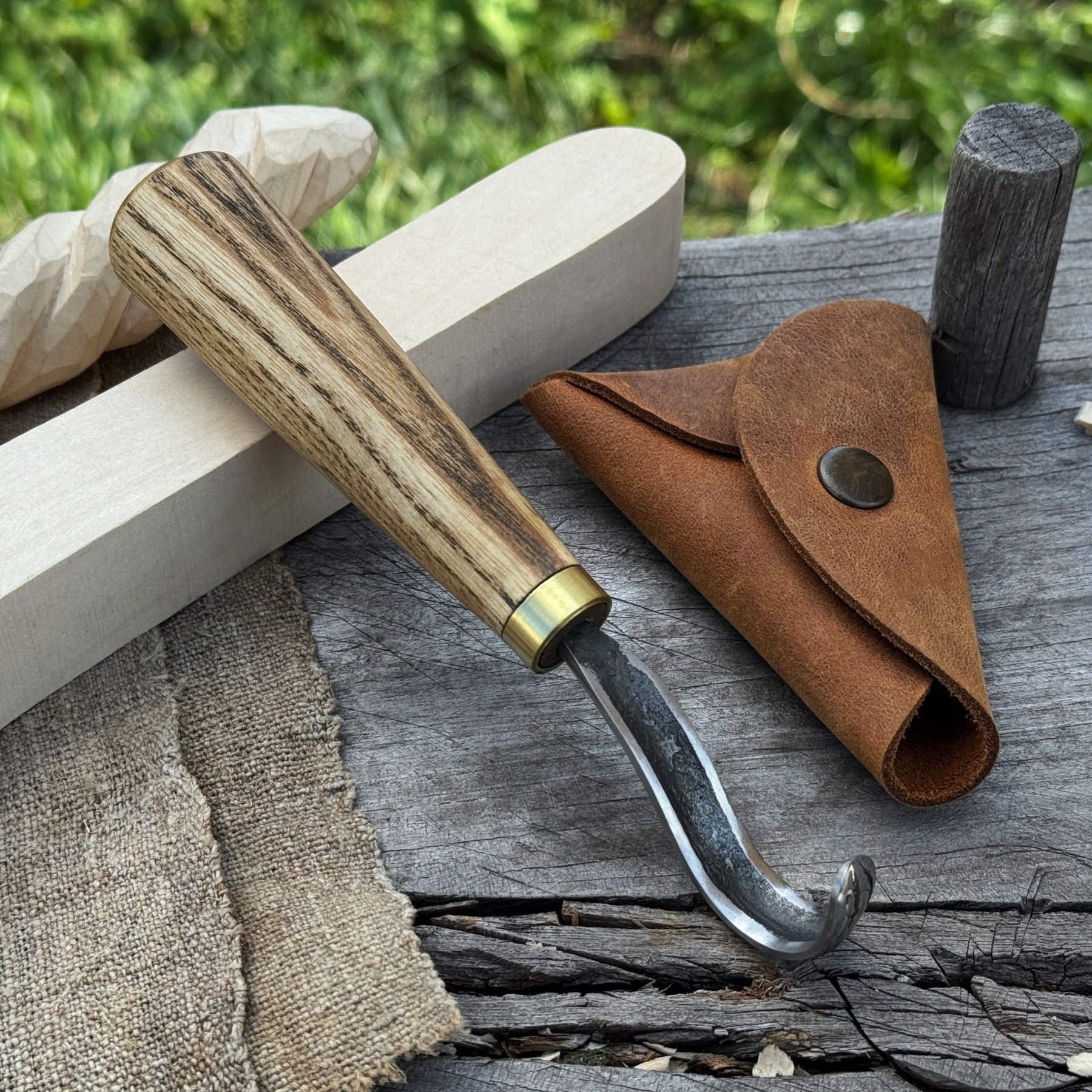Spoon Carving Hook Knife with Leather Sheath, Blade 3.5 cm (1.38 inches)