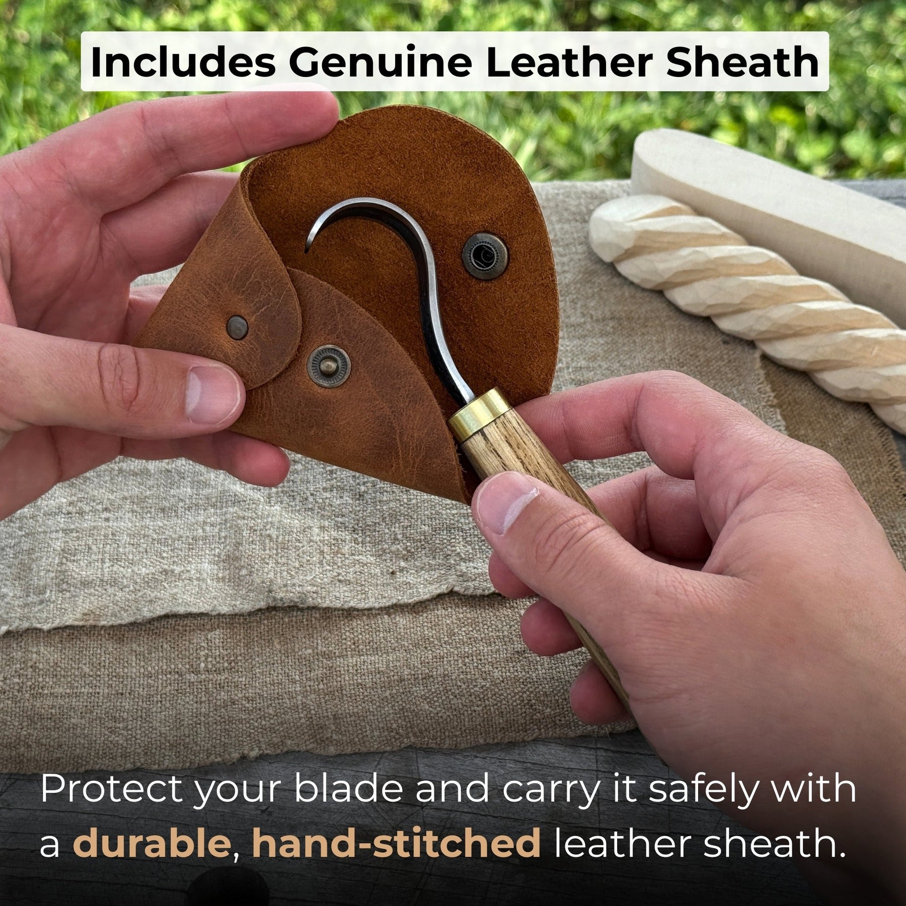 Spoon Carving Hook Knife with Leather Sheath, Blade 3.5 cm (1.38 inches)