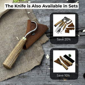 Spoon Carving Hook Knife with Leather Sheath, Blade 3.5 cm (1.38 inches)