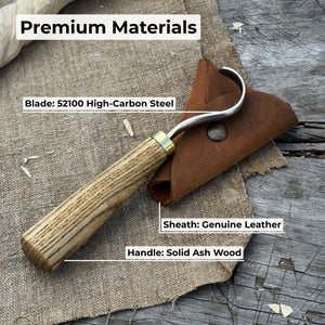 Spoon Carving Hook Knife with Leather Sheath, Blade 3.5 cm (1.38 inches)