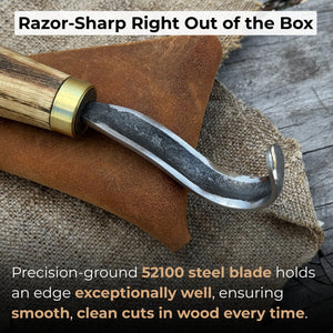 Spoon Carving Hook Knife with Leather Sheath, Blade 3.5 cm (1.38 inches)