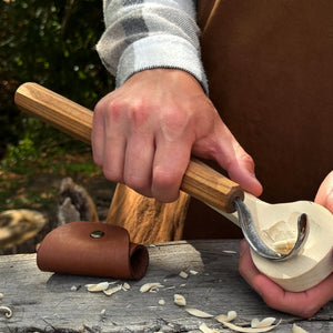 Spoon Carving Hook Knife with Leather Sheath by Sharky Forged Steel Tools — view 5