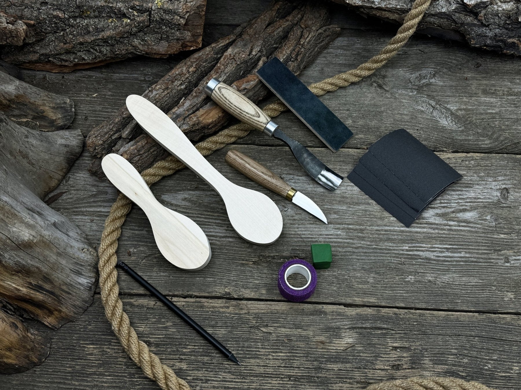 Spoon Carving Kit – Complete Starter Set with Wood, Tools & Accessories – Perfect Gift for Beginners & Hobbyists