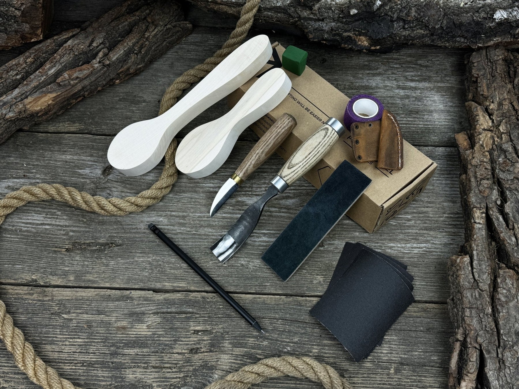 Spoon Carving Kit – Complete Starter Set with Wood, Tools & Accessories – Perfect Gift for Beginners & Hobbyists