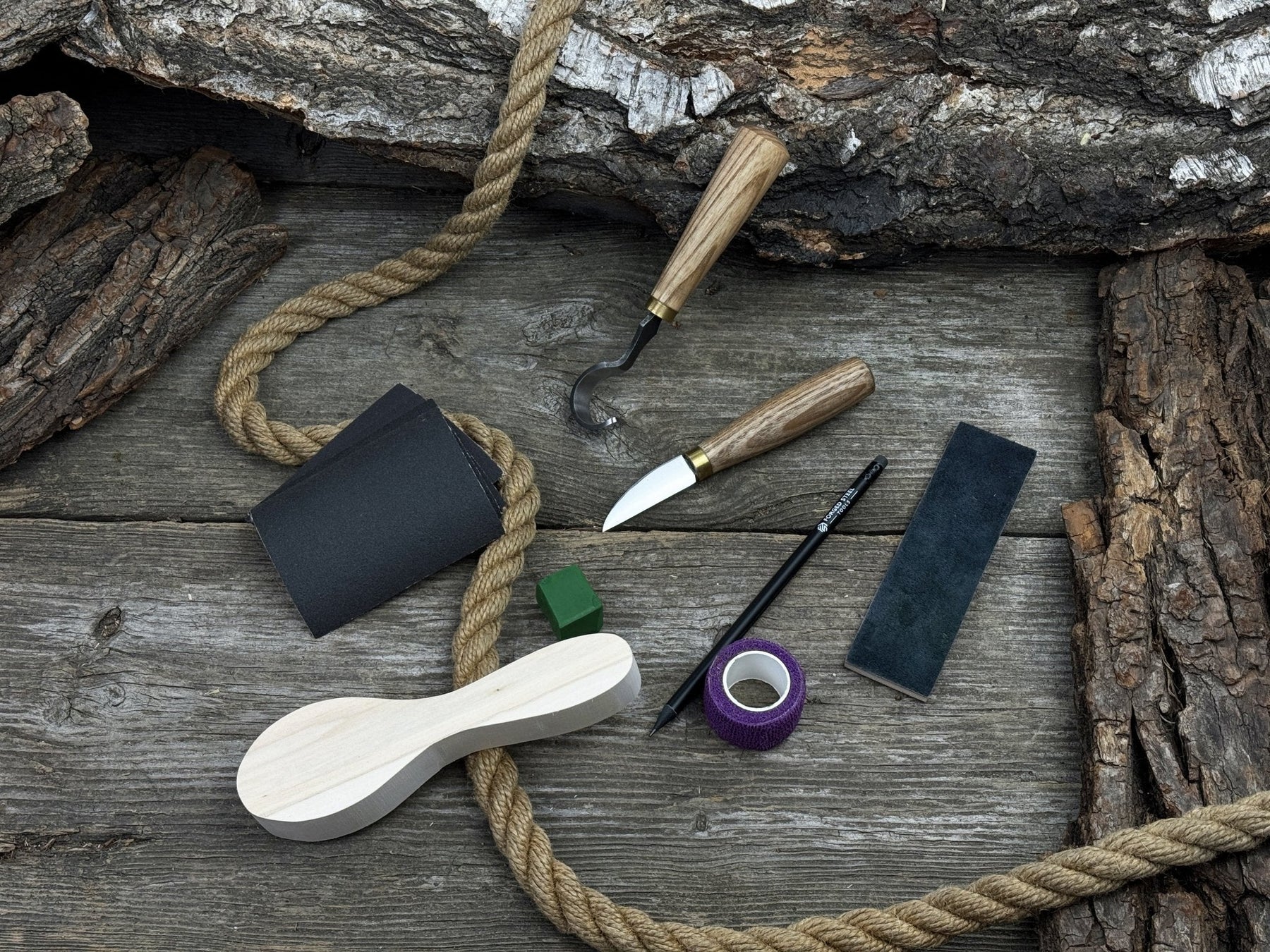 Spoon Carving Kit – Full Carving Set with Safety Tape & Polishing Tools