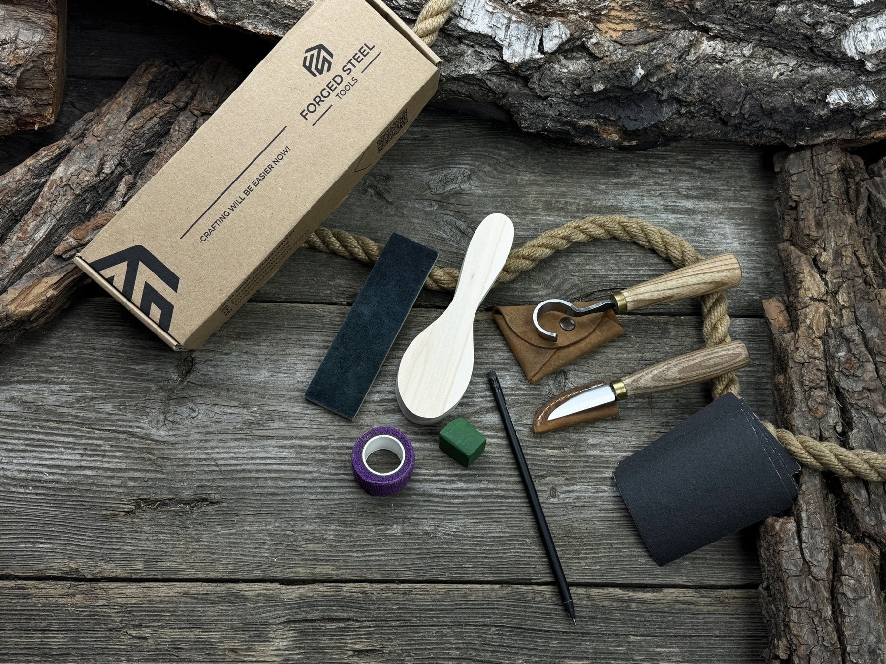 Spoon Carving Kit – Full Carving Set with Safety Tape & Polishing Tools