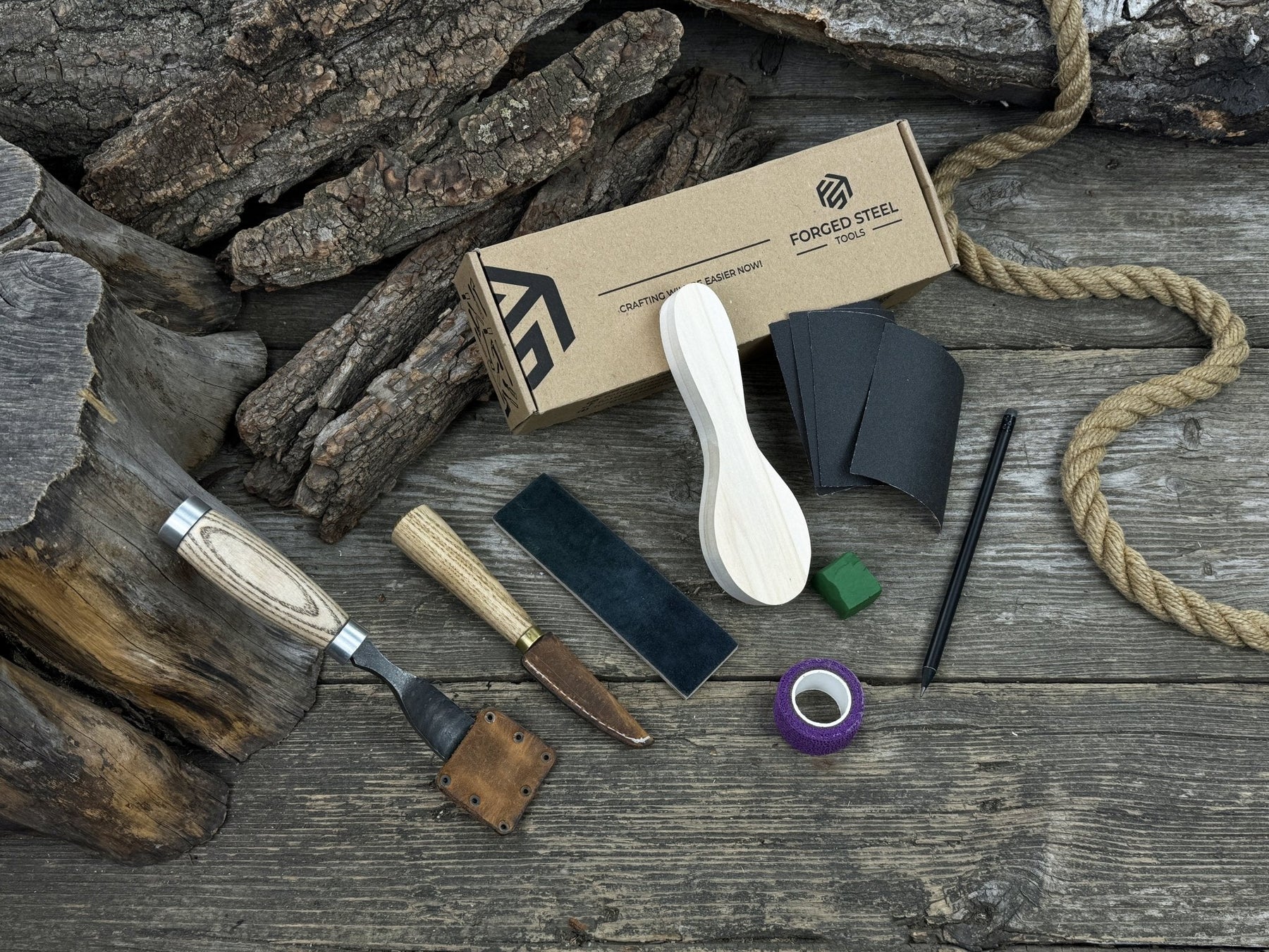 Spoon Carving Kit – Whittling Kit for Beginners with Sharpened Tools & Practice Wood