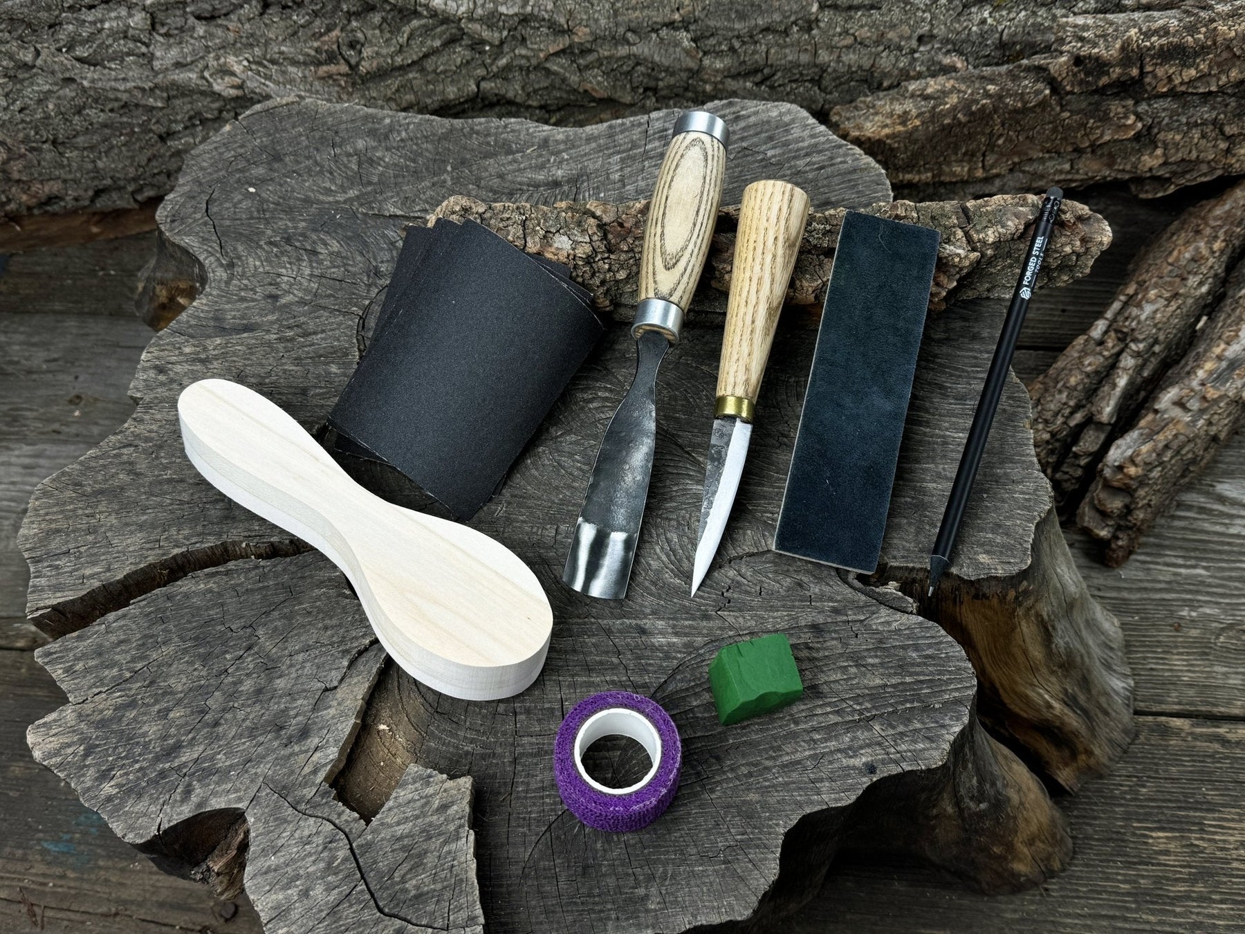 Spoon Carving Kit – Whittling Kit for Beginners with Sharpened Tools & Practice Wood