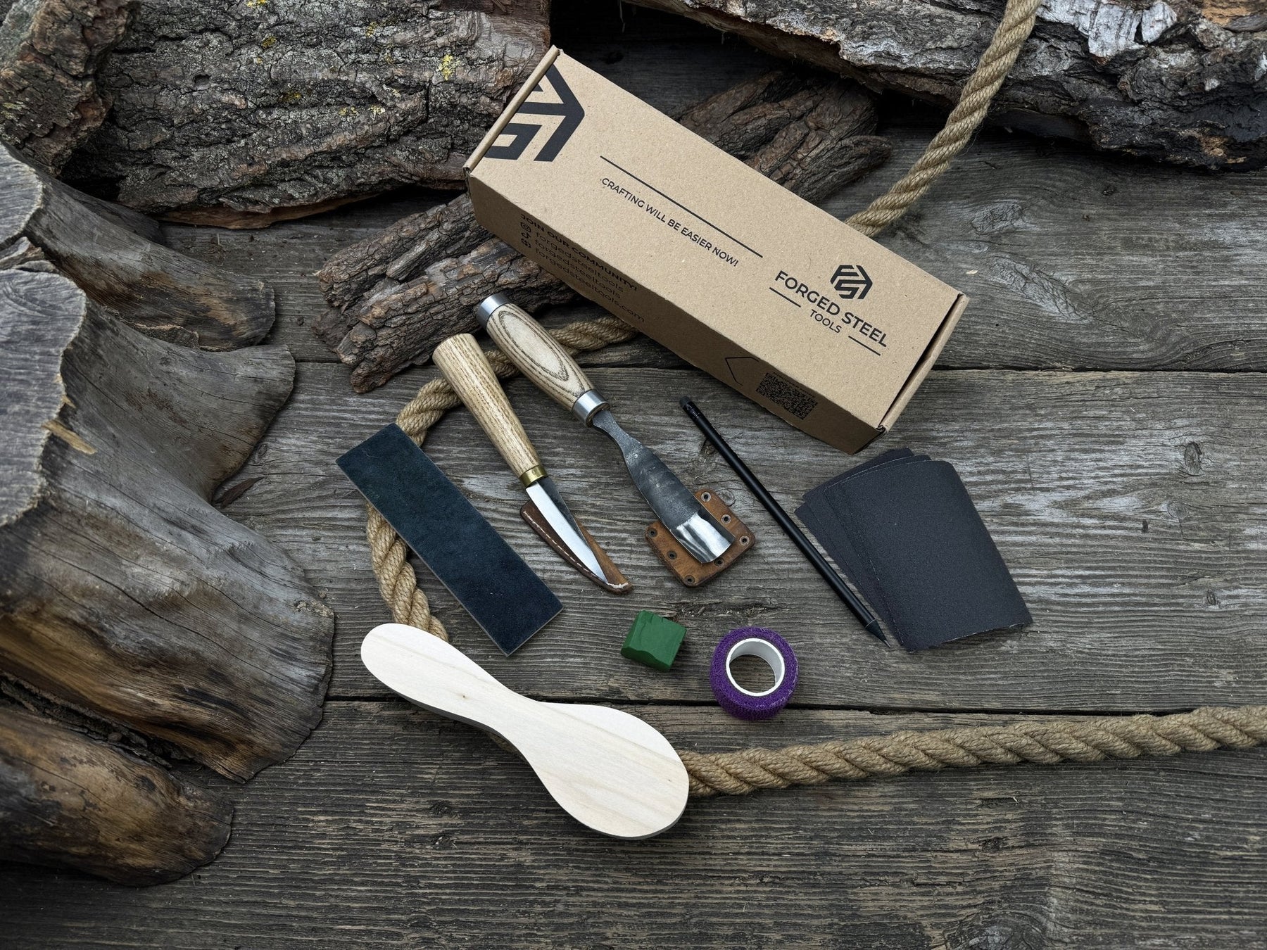 Spoon Carving Kit – Whittling Kit for Beginners with Sharpened Tools & Practice Wood