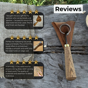 Spoon Carving Scorp (Round) Knife, ⌀3 cm (1.2 inches) with Leather Case