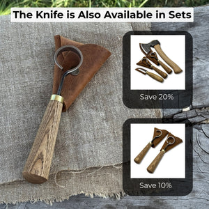 Spoon Carving Scorp (Round) Knife, ⌀3 cm (1.2 inches) with Leather Case