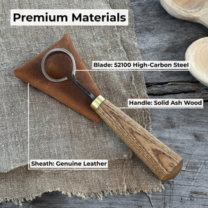 Spoon Carving Scorp (Round) Knife, ⌀3 cm (1.2 inches) with Leather Case