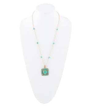 Squared Up Green Turquoise Pendant Necklace