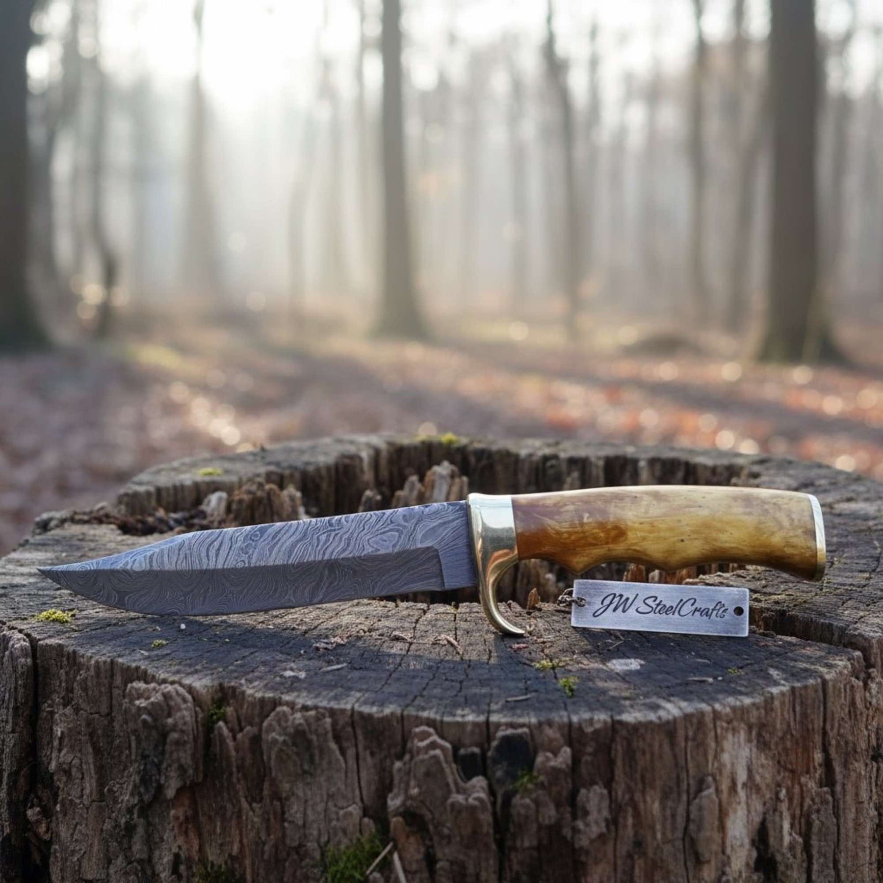 Sheffield Style Bowie Knife Damascus Clip Point Blade Brass Guard Bone Handle Handmade Fixed Blade by JW SteelCrafts