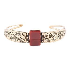 Stamped Orange Carnelian Golden Cuff Bracelet