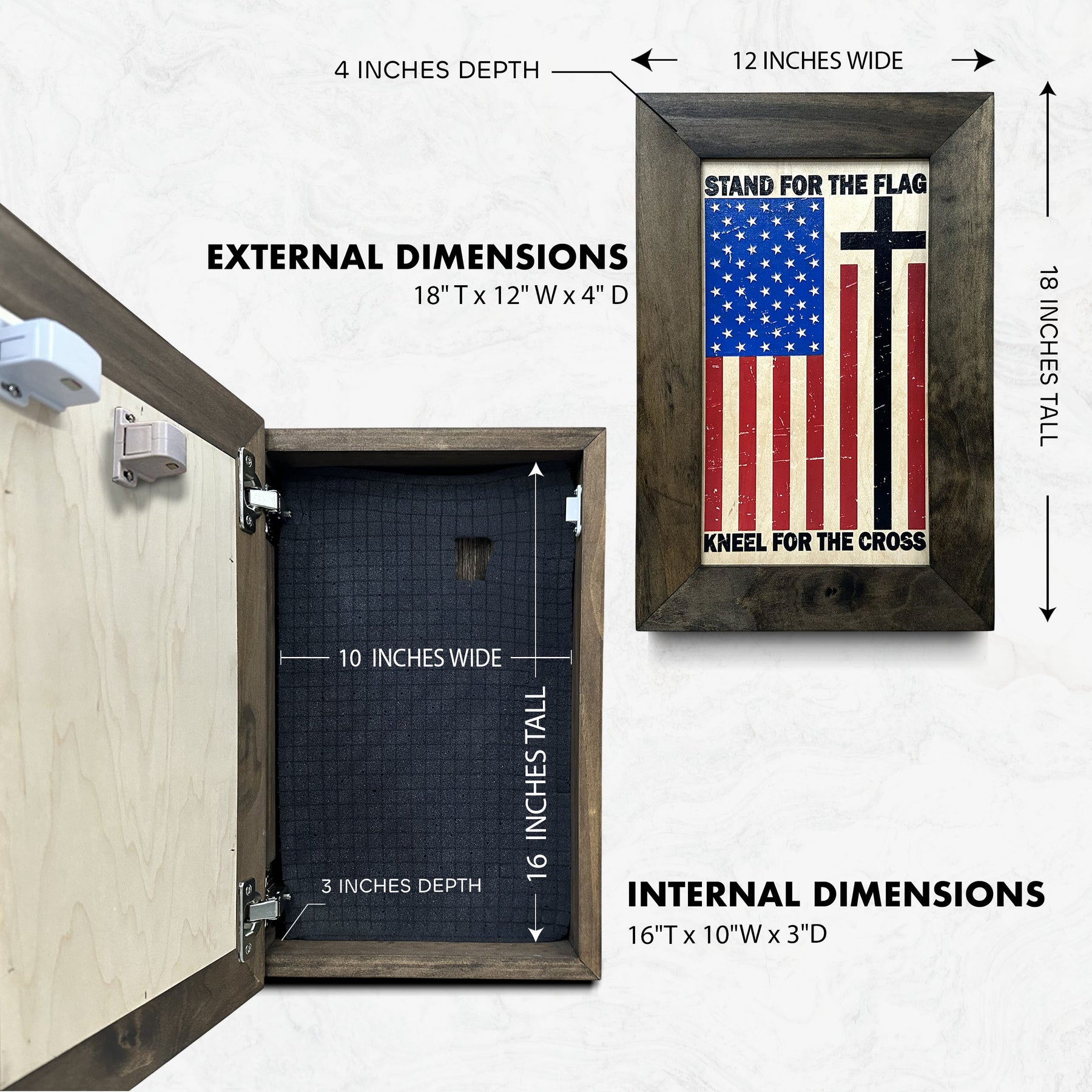 American Flag Hidden Gun Storage Cabinet - Stand For The Flag, Kneel For The Cross Concealed Gun Storage by Bellewood Designs, gun safes detail photo 6