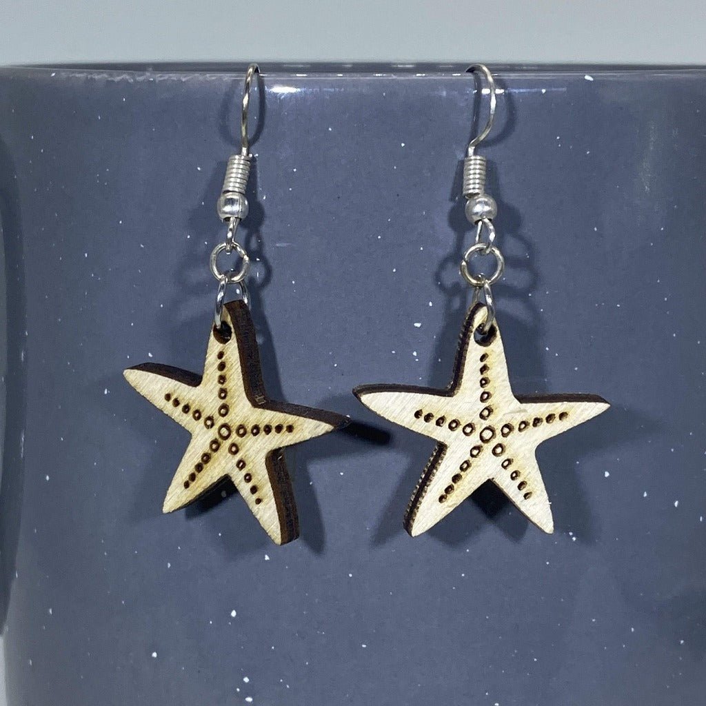 Starfish Wooden Dangle Earrings | Beach Ocean Jewelry