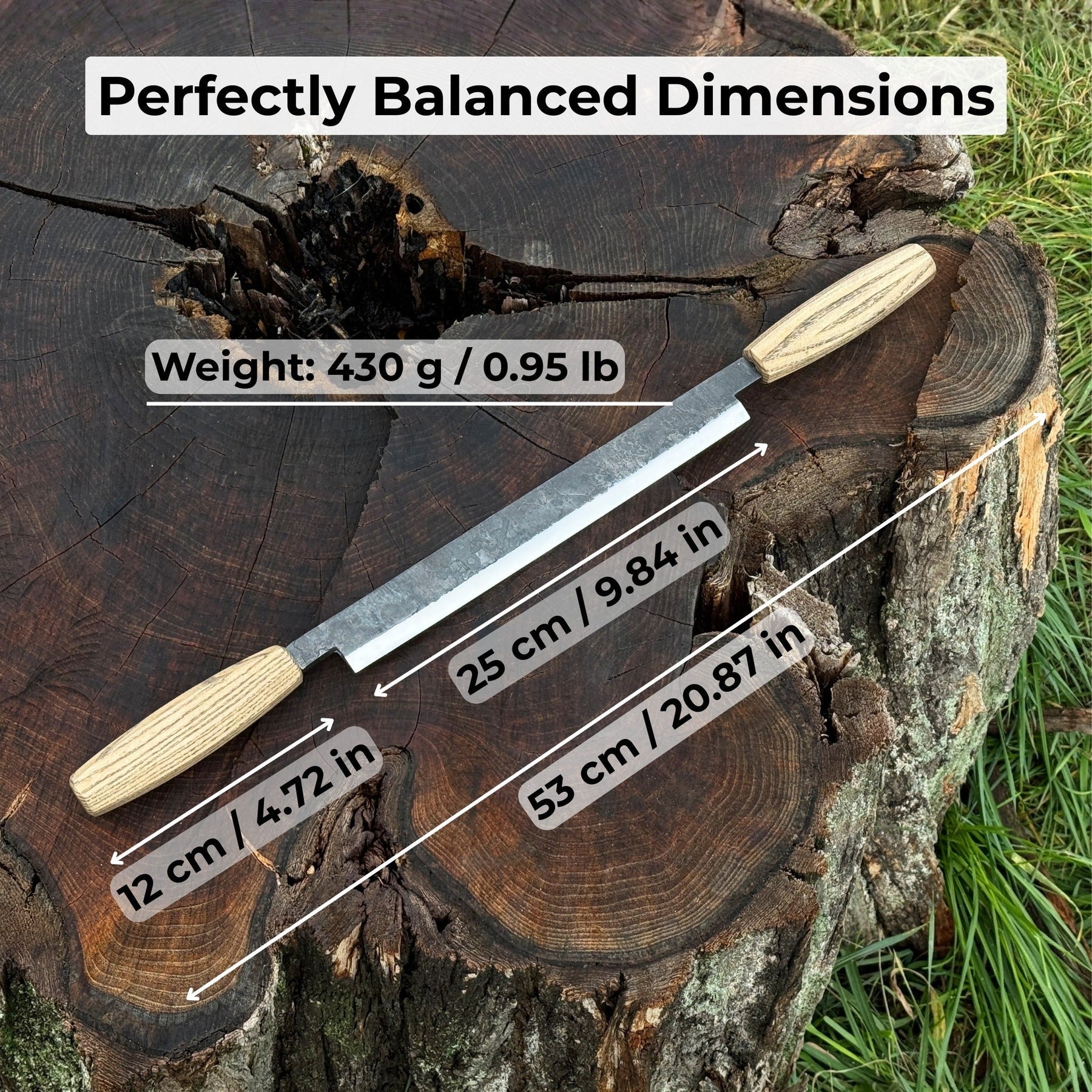 Straight Drawknife with Leather Sheath, 25 cm (9.84 inches)