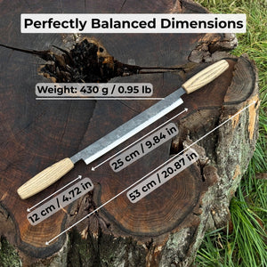 Straight Drawknife with Leather Sheath, 25 cm (9.84 inches)