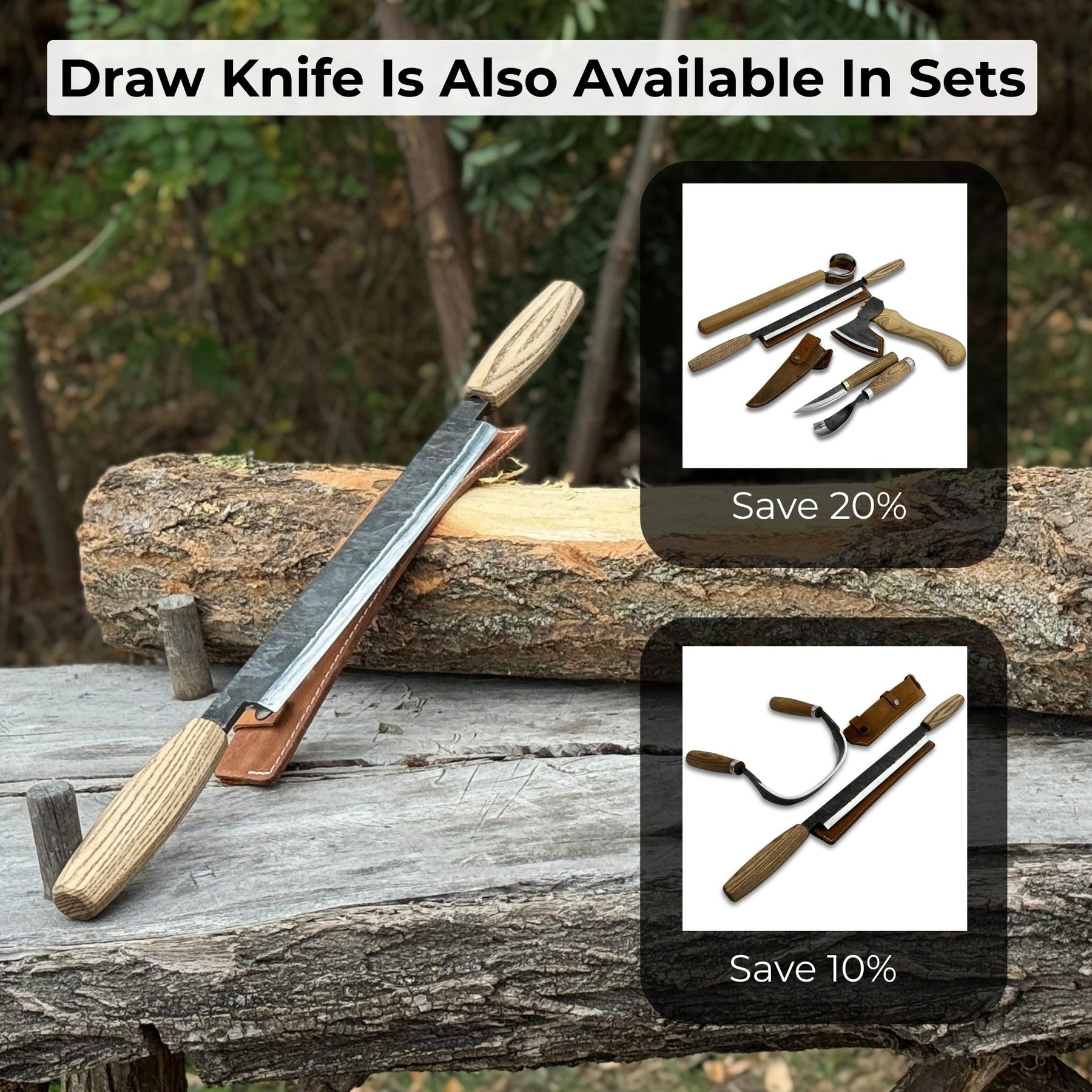 Straight Drawknife with Leather Sheath, 25 cm (9.84 inches)