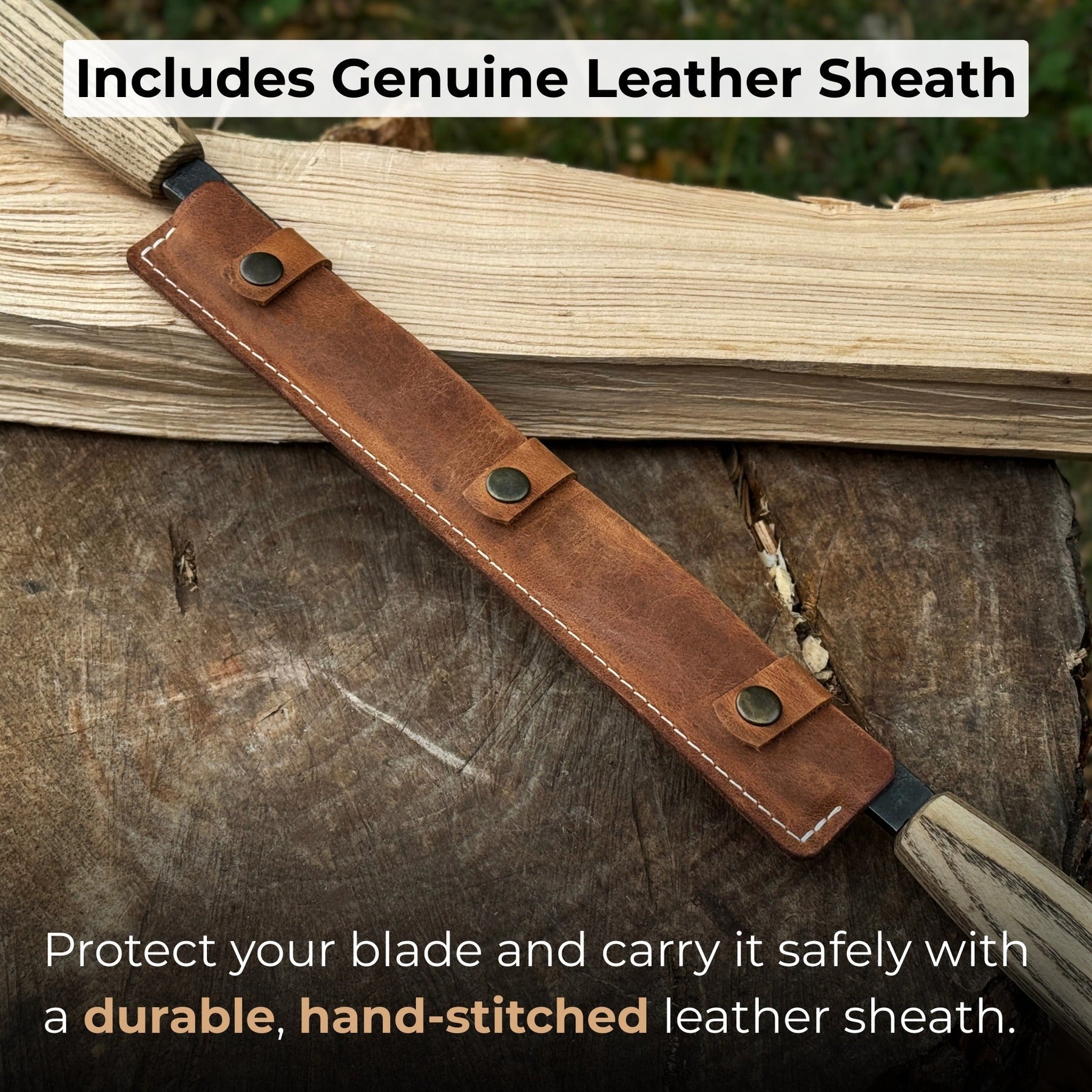 Straight Drawknife with Leather Sheath, 25 cm (9.84 inches)