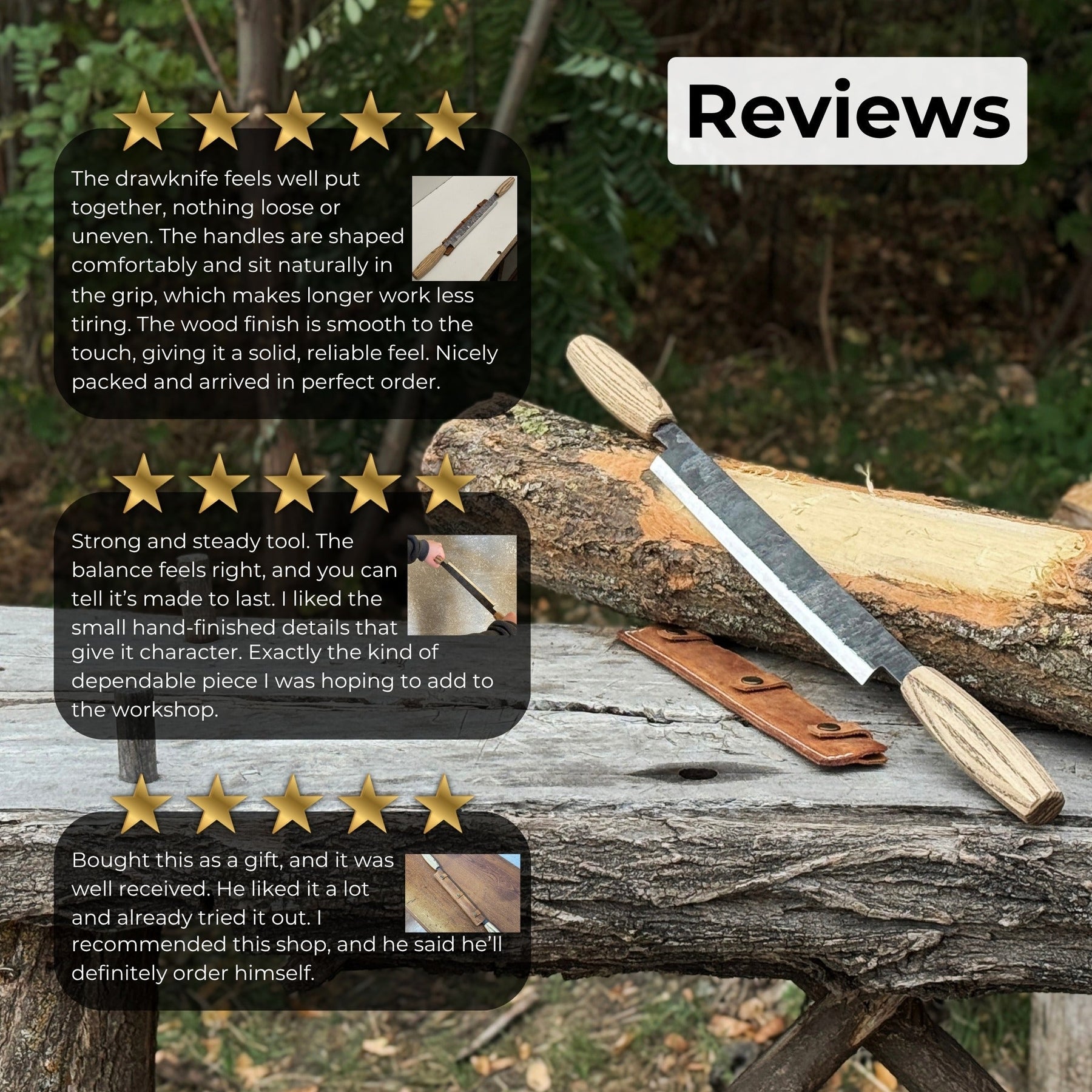 Straight Drawknife with Leather Sheath, 25 cm (9.84 inches)