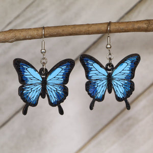 Blue Morpho Butterfly Wooden Earrings | Tropical Insect Jewelry