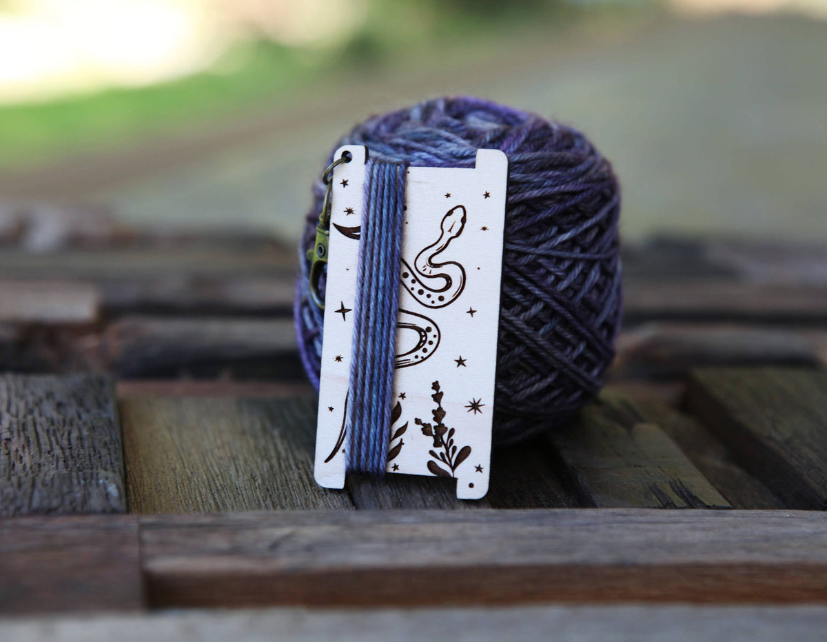 Crescent Moon & Stars Snake WPI Ruler with Forest Plants Yarn Gauge Tools by Mountaintop Yarn