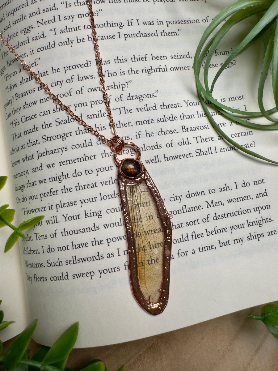Sunstone and Dragonfly Wing Necklace