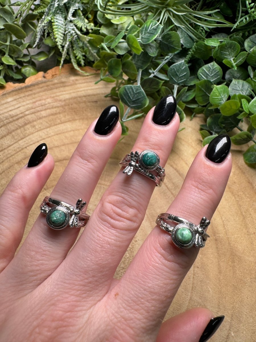 Synthetic Jade Dragonfly Ring Adjustable
