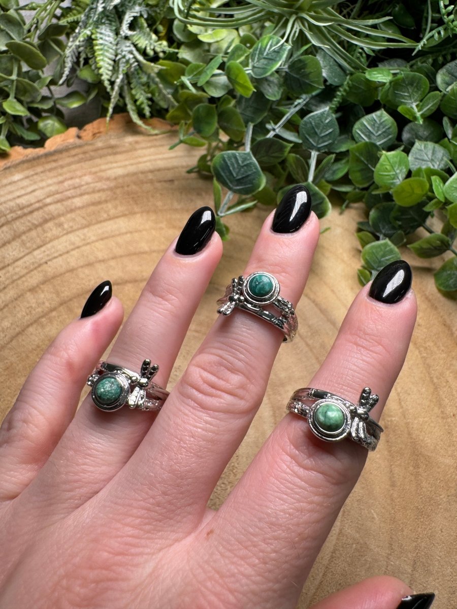 Synthetic Jade Dragonfly Ring Adjustable