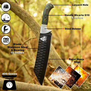 Handmade stainless steel steel knife with micarta handle on dark surface