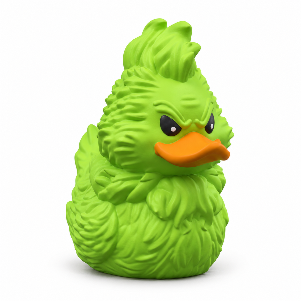 The Tween Space green Grinch-inspired duck figurine with orange bill on a white background