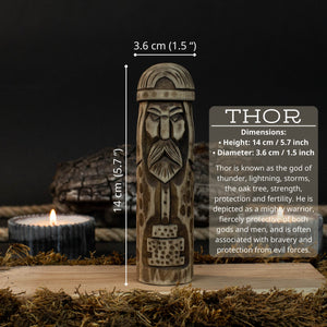 Thor Wooden Figurine – 14 cm (5.7 inches) Hand-Carved Norse God of Thunder and Strength