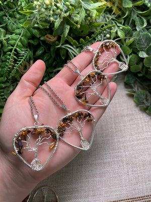 Tigers Eye Heart Tree of Life Necklace