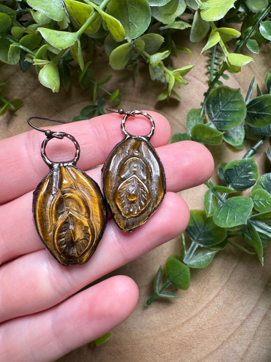 Tigers Eye Yoni Earrings