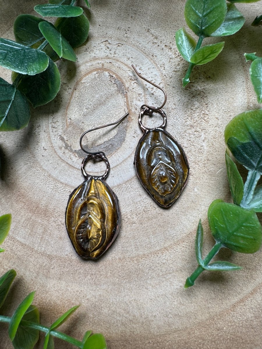 Tigers Eye Yoni Earrings